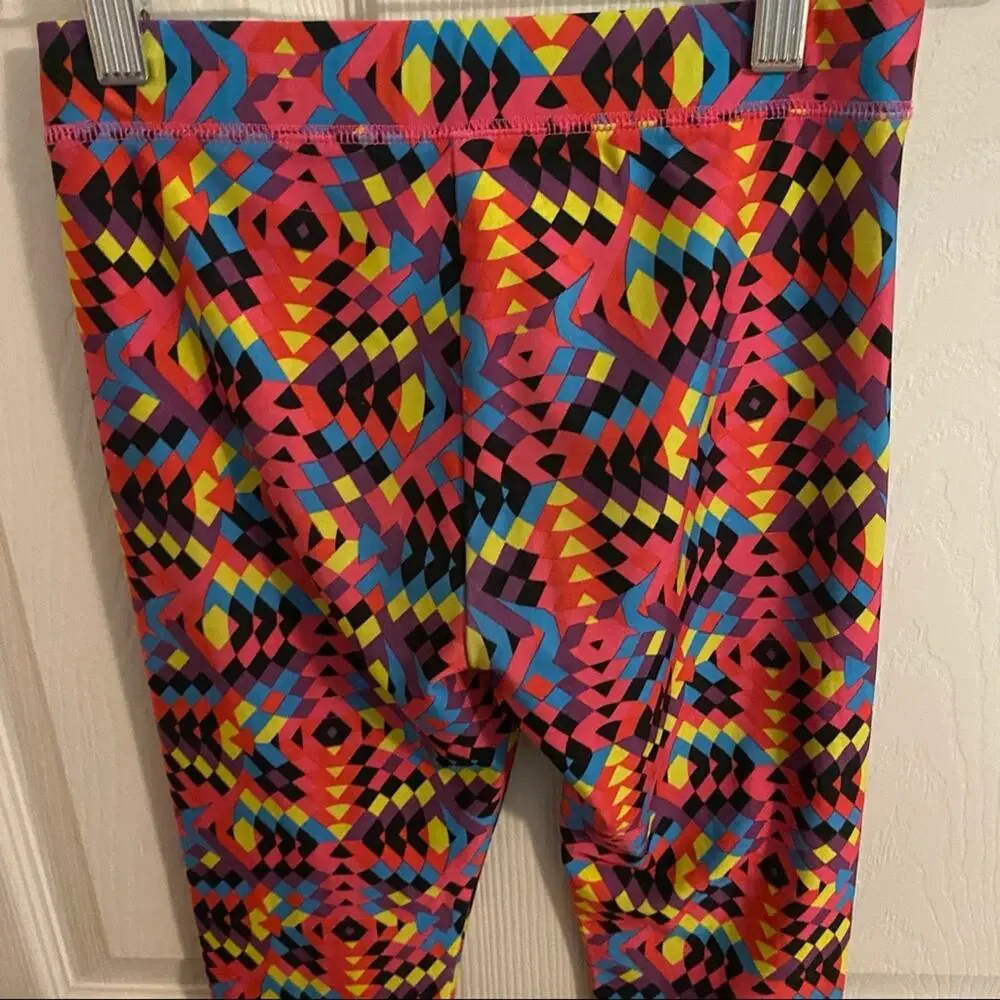 Justice Girls’ Size 10 Bright Retro 80s Leggings Multicolor Pink Yellow Black